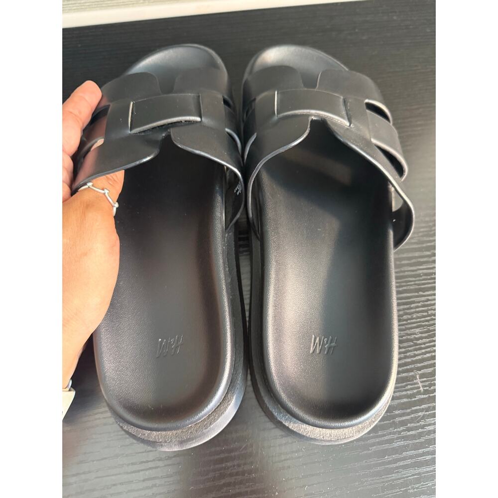 H&M Black H Cutout Slide Sandals Women’s EU 39 US 8 Flat Slip On Casual - Picture 5 of 6